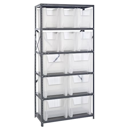 Quantum Storage Systems Steel Bin Shelving, 36" W x 75" H x 18" D, 6 Shelves, Gray QSBU-600800CL